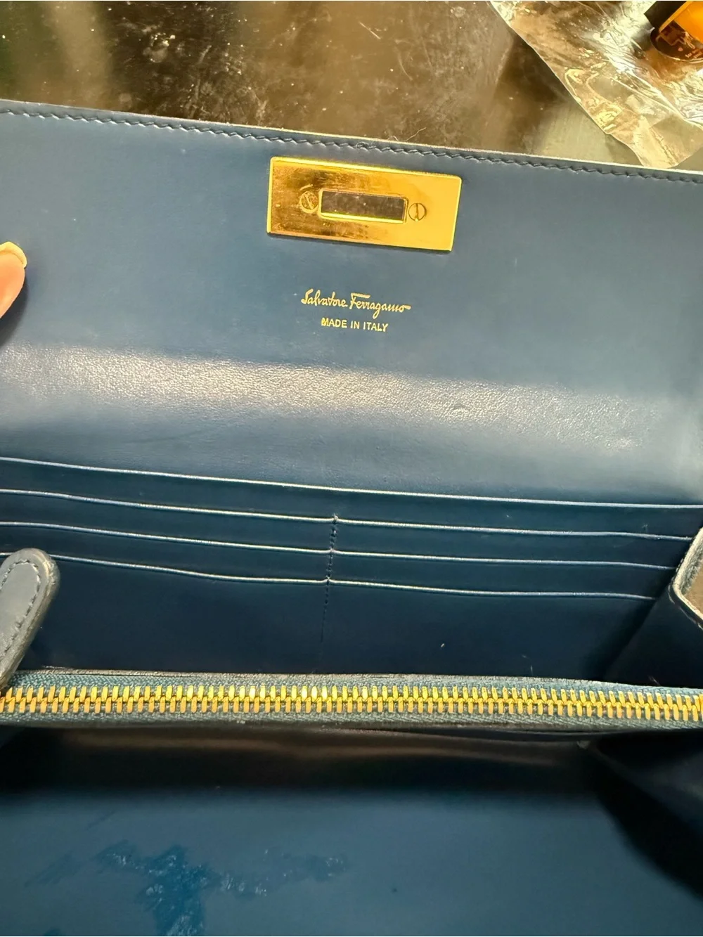 Salvatore Ferragamo Gancini Pebbled Calfskin Continental Long Wallet - Teal Blue